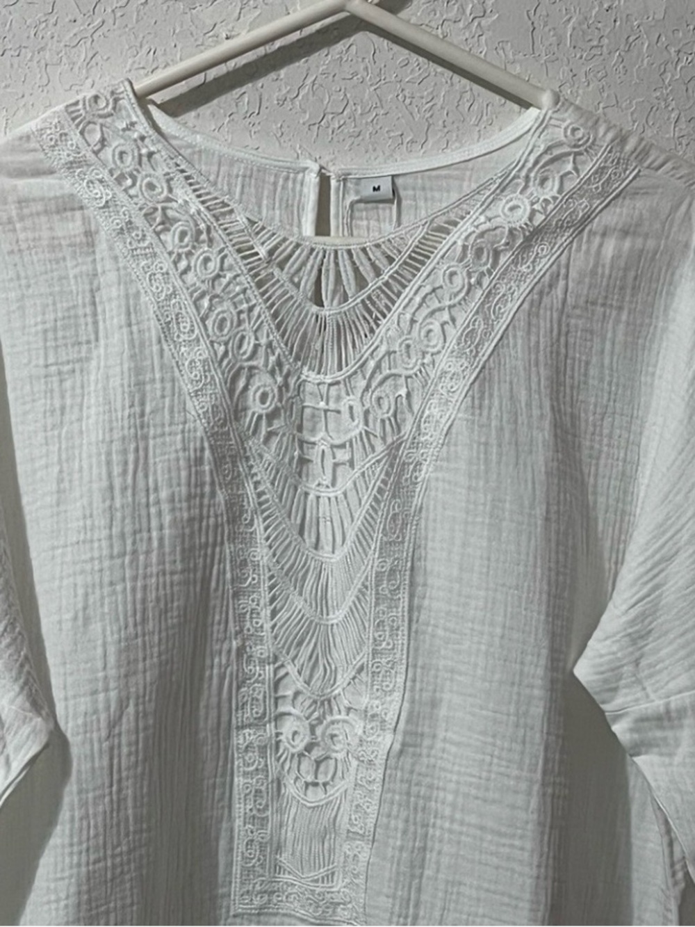 NWTS Women's M White Crochet Lace Textured Top Coastal Boho Cottagecore - Picture 3 of 12